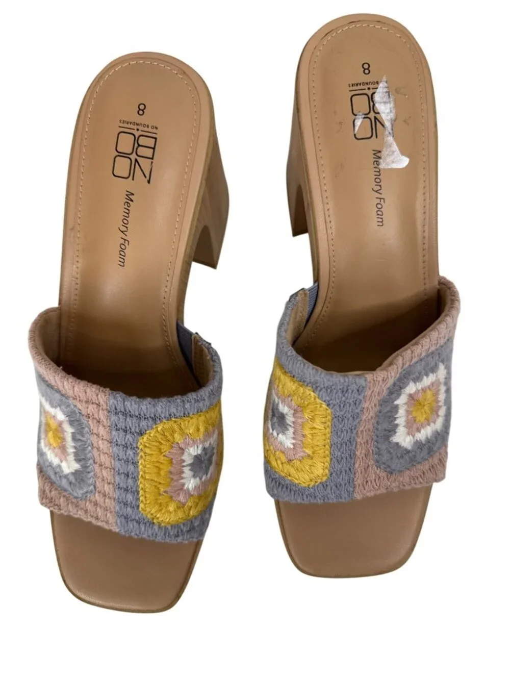 No Boundaries Women's Size 8 Crochet Knit Block Heel Slide Sandals Boho